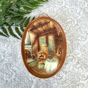 Vintage 80’s Chalkware 3D Cozy Cottage Scene Wall Decor 9” X 6.5”